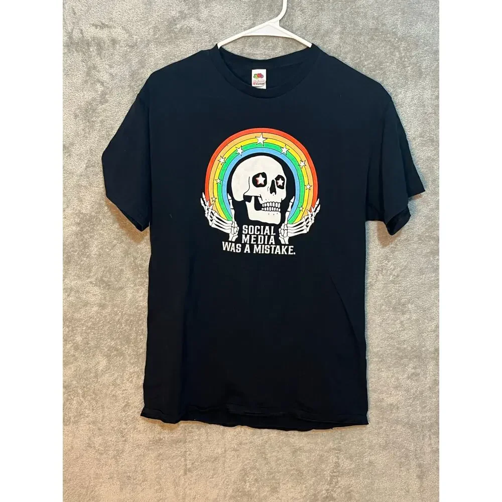 Skull Rainbow Social Media Was a Mistake T-shirt Medium Grunge Whimsigoth